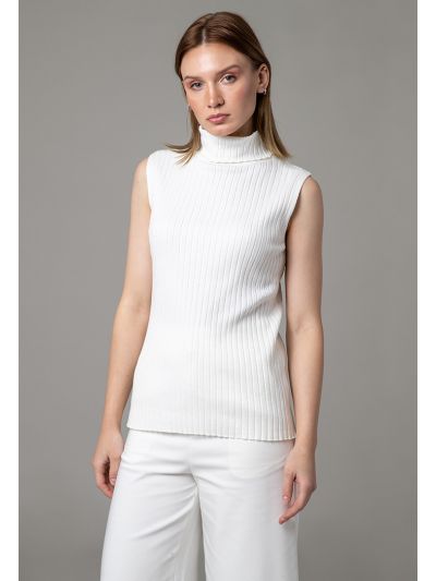 Ribbed Knitted Textured High Neck Basic Top