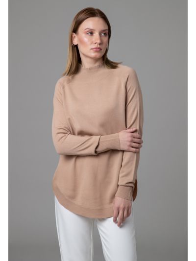 Ribbed High Neckline Round Hem Basic Top