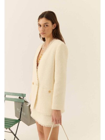 Roman Tweed Jacket With Gold Buttons Off White