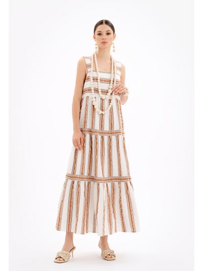 فستان ماكسي مخطط متعدد الطبقات بدون أكمام - ستايل رمضان