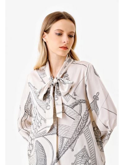 Printed Tie Neck Long Sleeves Blouse