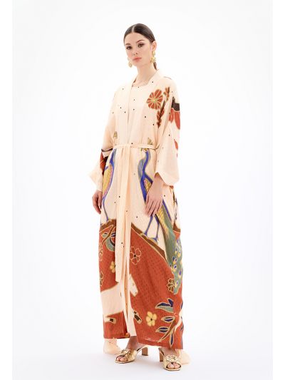 Printed Open Short Sleeves Maxi Abaya -Sale
