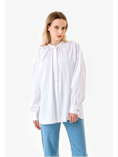 Mandarin Solid Side Slits Blouse