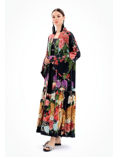 Floral Open Front Sleeved Maxi Abaya