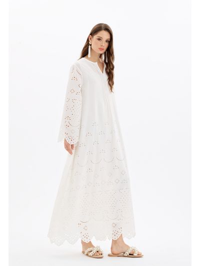 Embroided Sleeved Solid Dress -Sale