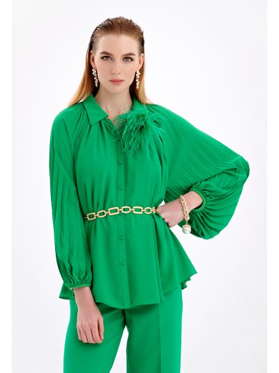 Solid Shirt With Pleated Details -Sale