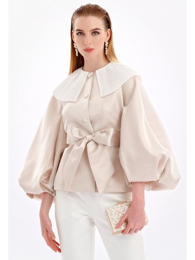 Textured Pleated Collar Jacket