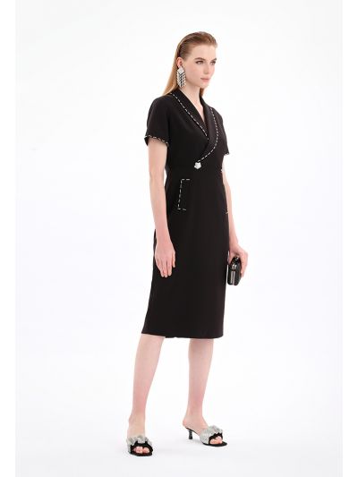 Crystal Embellished Midi Evening Dress -Sale