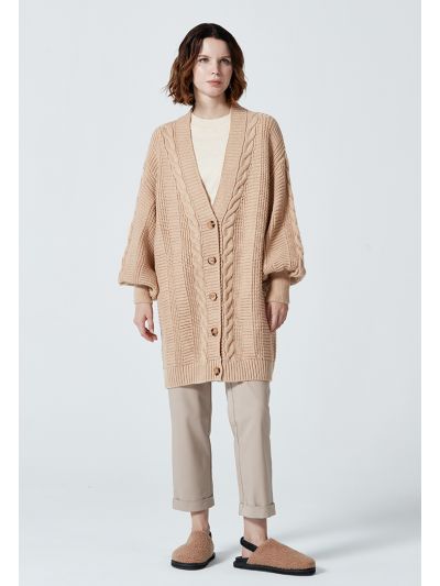 Cable Knit Long Front Open Cardigan (Free Size)