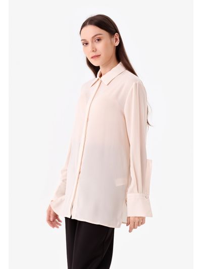 Casual Solid Shirt With Slit Hem -Sale