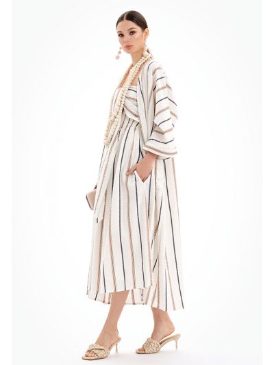 Open Front Striped Maxi Abaya -Sale