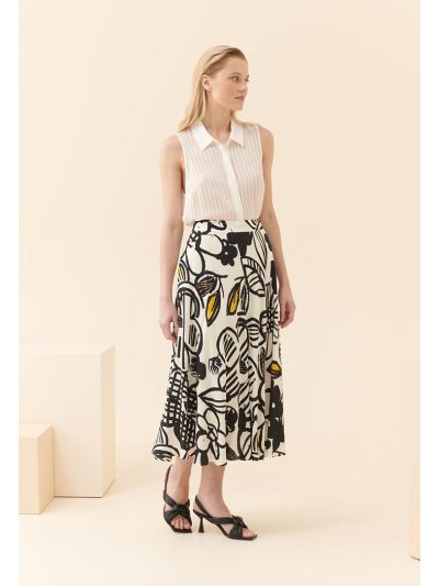 Roman Floral Patterned Midi Skirt Multi Color
