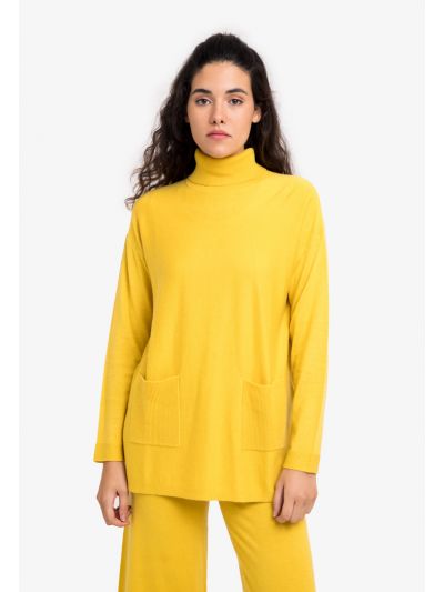 Solid High Neck Knitted Sweater -Sale