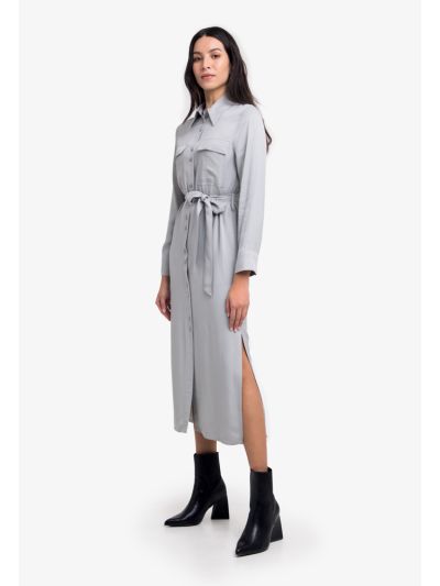 Side Slit Shirt Dress With Belt