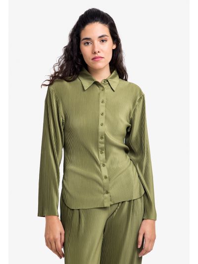 Pleated Raw Hem Solid Shirt 