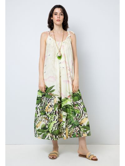 Printed Sleeveless Flared Maxi Dress