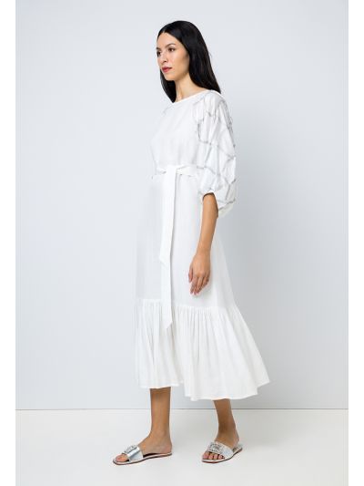 Three Quatre Raglan Sleeves Belted Dress