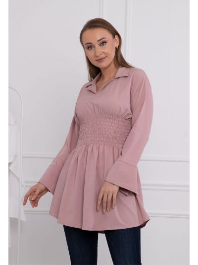 Solid Shirred Peplum Blouse (Free Size)