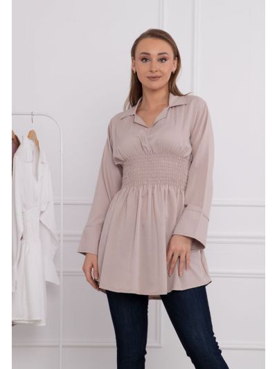 Solid Shirred Peplum Blouse (Free Size)