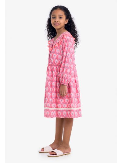Printed Tassel Long Sleeves Dress
