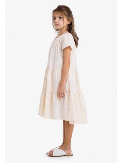 Solid Tiered Cap Sleeves Dress