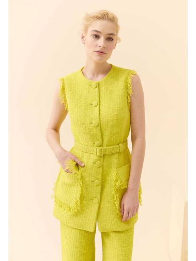 Roman Tweed Tassel And Belt Detailed Vest Green