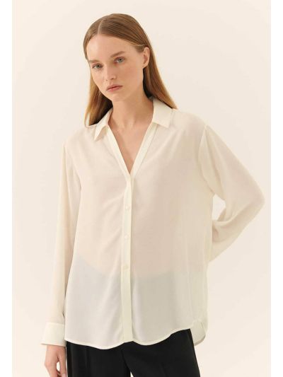 Roman Solid Crepe Women'S Shirt Ecru