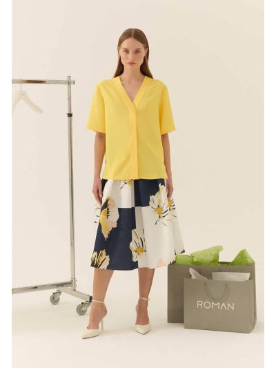 Roman Floral Patterned Midi Skirt Multi Color