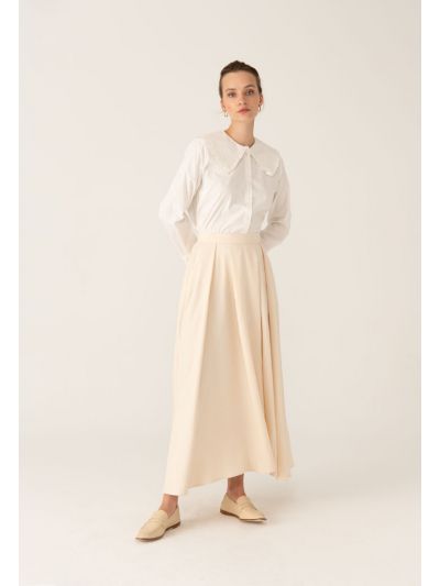 Long Flared Solid Crepe Skirt