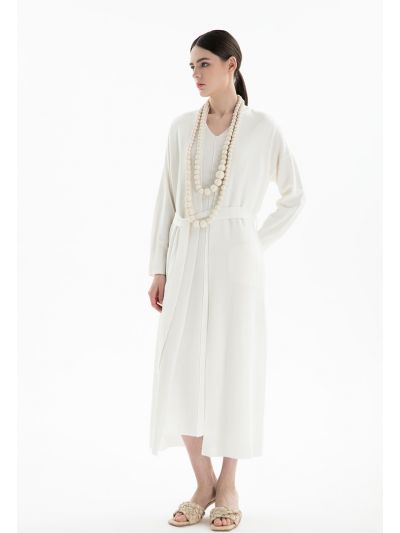 Solid Open Knitted Cardigan With Belt -Sale
