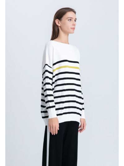 Striped Boat Neck Knitted Blouse