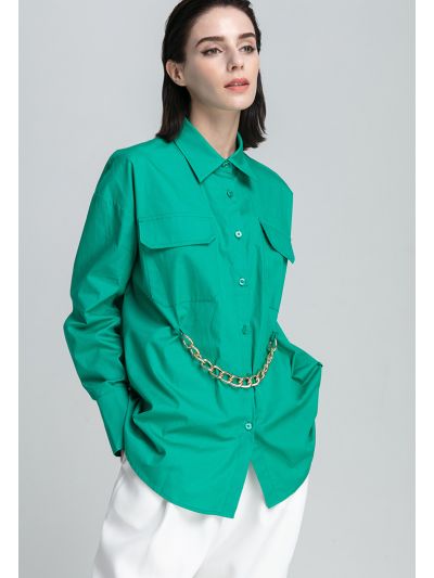 Solid Shirt With Front Chain Belt
