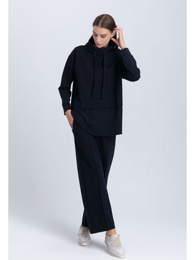 Elastic Back Waist Button Trim Pintuck Pants