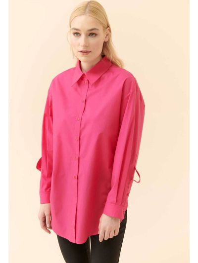 Roman Solid Cuff-Tied Poplin Shirt Fuchsia