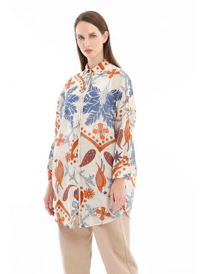 Tropical Pattern Midi Shirt Dress