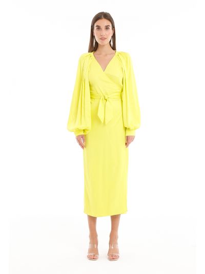 Asymmetrical Front Solid Wrap Dress -Sale