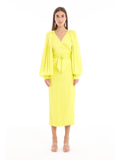 Asymmetrical Front Solid Wrap Dress -Sale