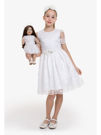 Belted Floral Lace Mesh Dress