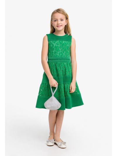 Sleeveless Textured Floral Lace Dress