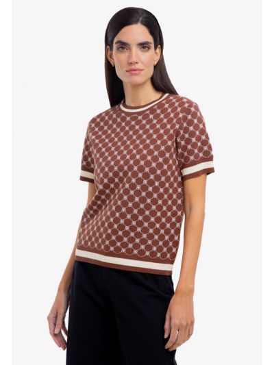 Inverse R Printed All Over Two Tone Knitted T-Shirt