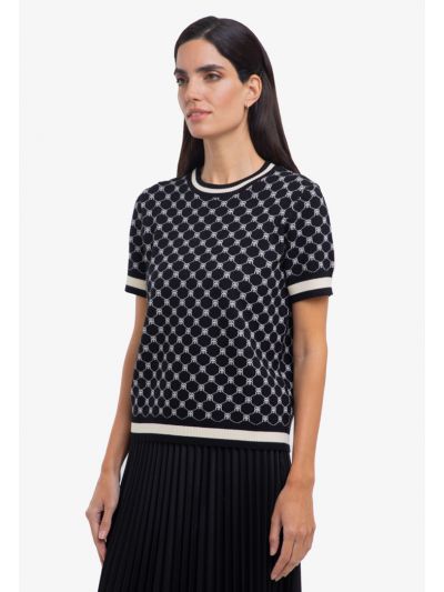Inverse R Printed All Over Two Tone Knitted T-Shirt -Sale
