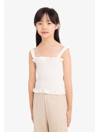 Smocked Solid Sleeveless Top