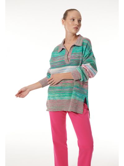 Textured Multicolored Blouse with Side Slits -Sale