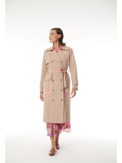 Mutlicolored Soft Tones Inner Printed Maxi Trenc Coat