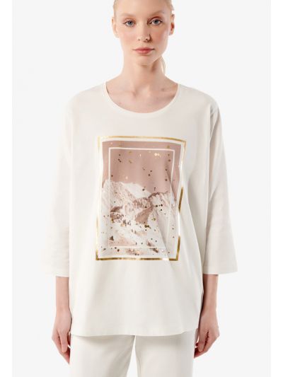 Foil Print Block Knitted T-Shirt