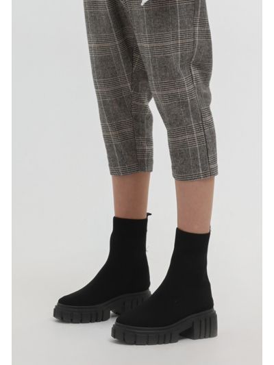 Fly Knit Chunky Heel Ankle Length Boots -Sale