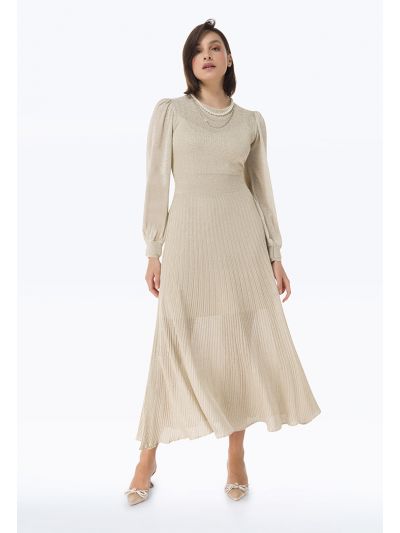 Knitted Lurex Solid  Pleated Dress -Sale