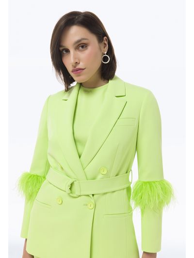 Feathered Sleeve Double Breasted Blazer -Sale