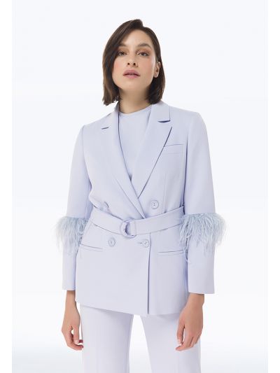 Feathered Sleeve Double Breasted Blazer -Sale