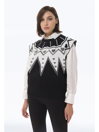 Sleeveless Contrast Details Knitted Gillet -Sale